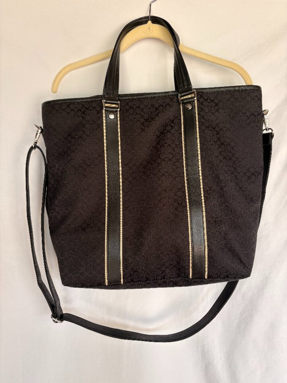 Coach Signature Jacquard Large Tote Travel Shoulder Bag Black F5742